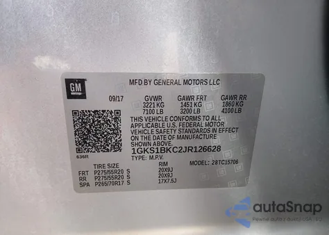 2018 GMC Yukon Slt z USA, uszkodzony, nr VIN 1GKS1BKC2JR126628